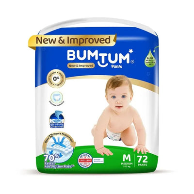 Bumtum Baby Diaper Pants - M Size (72 Pants) | 7-12 kg | Aloe Vera Gel | 12 Hours Protection