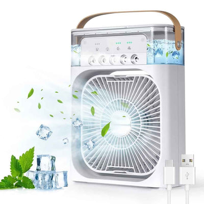 Morna Mart Portable Mini Air Cooler Fan – USB Rechargeable Table Cooling Fan with Water Mist Spray