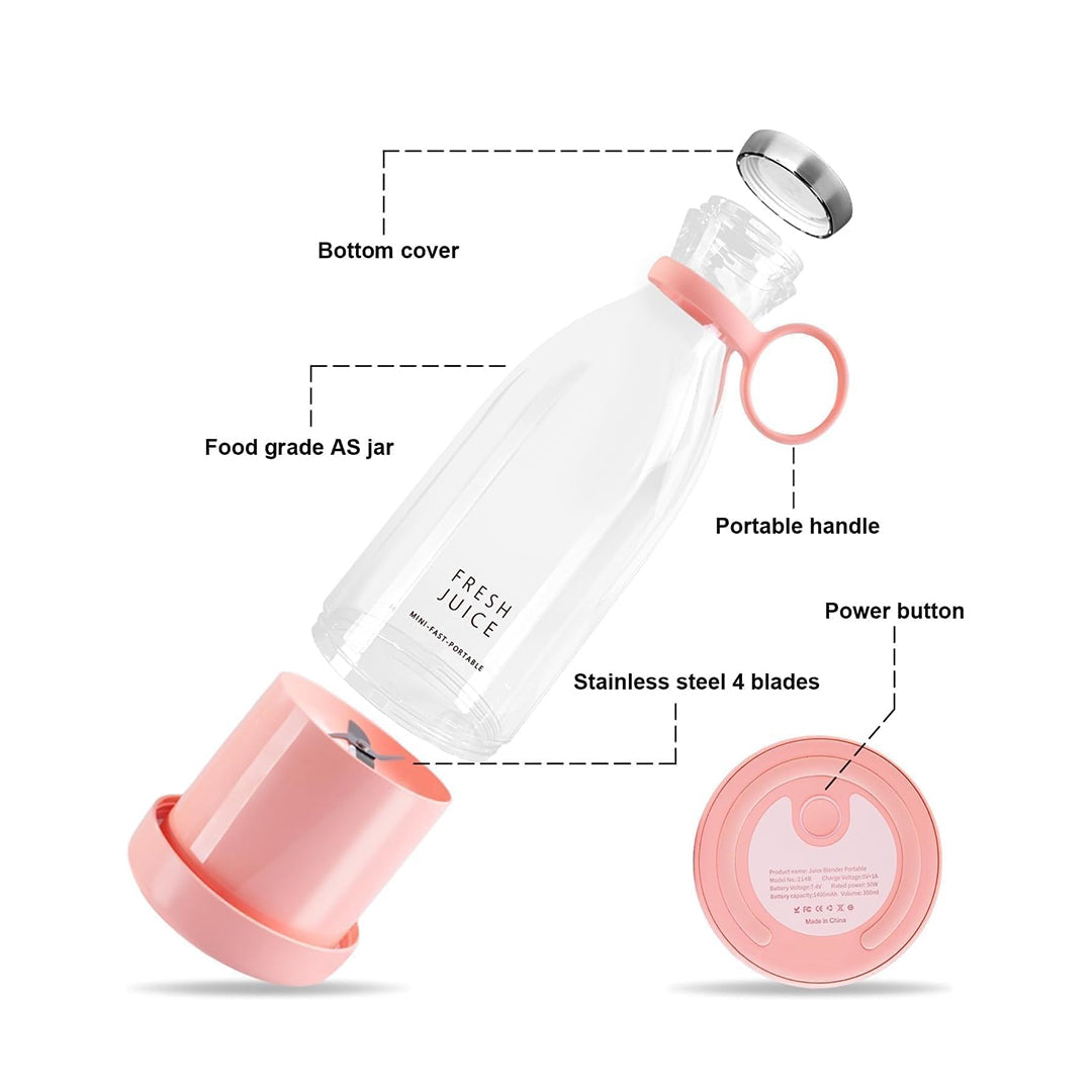 Parts of Fresh Juice Portable USB Blender with stainless steel blades and food-grade jar