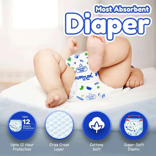 Bumtum Baby Diaper Pants - M Size (72 Pants) | 7-12 kg | Aloe Vera Gel | 12 Hours Protection