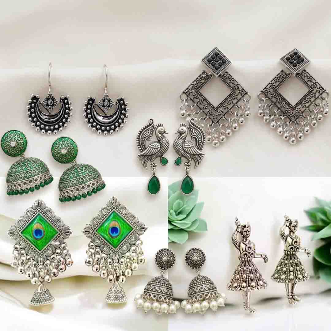 oxidized silver earrings combo
